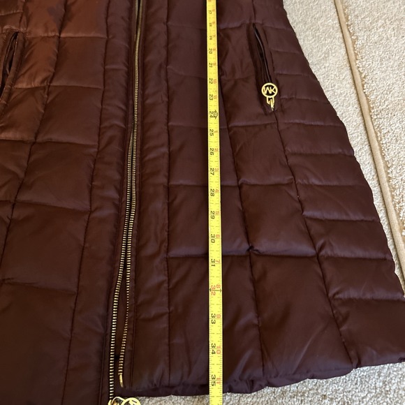 Michael Kors Dark Burgundy Long Down Jacket W/ Removable Hood W/ Faux Fur XS - Picture 10 of 11